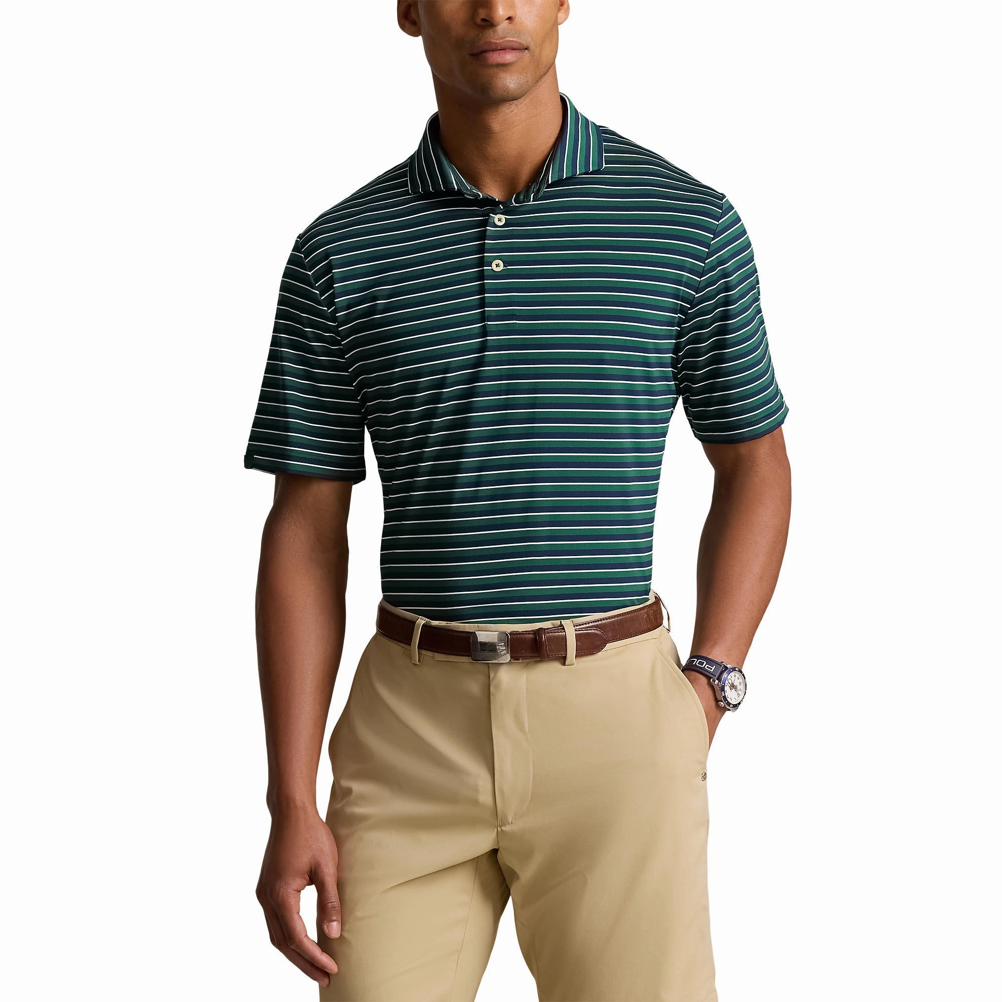 Sporty Look TearResistant Fiber RLX Ralph Lauren Stripe Lightweight Airflow Golf Polo Shirt - New Forest Multi
