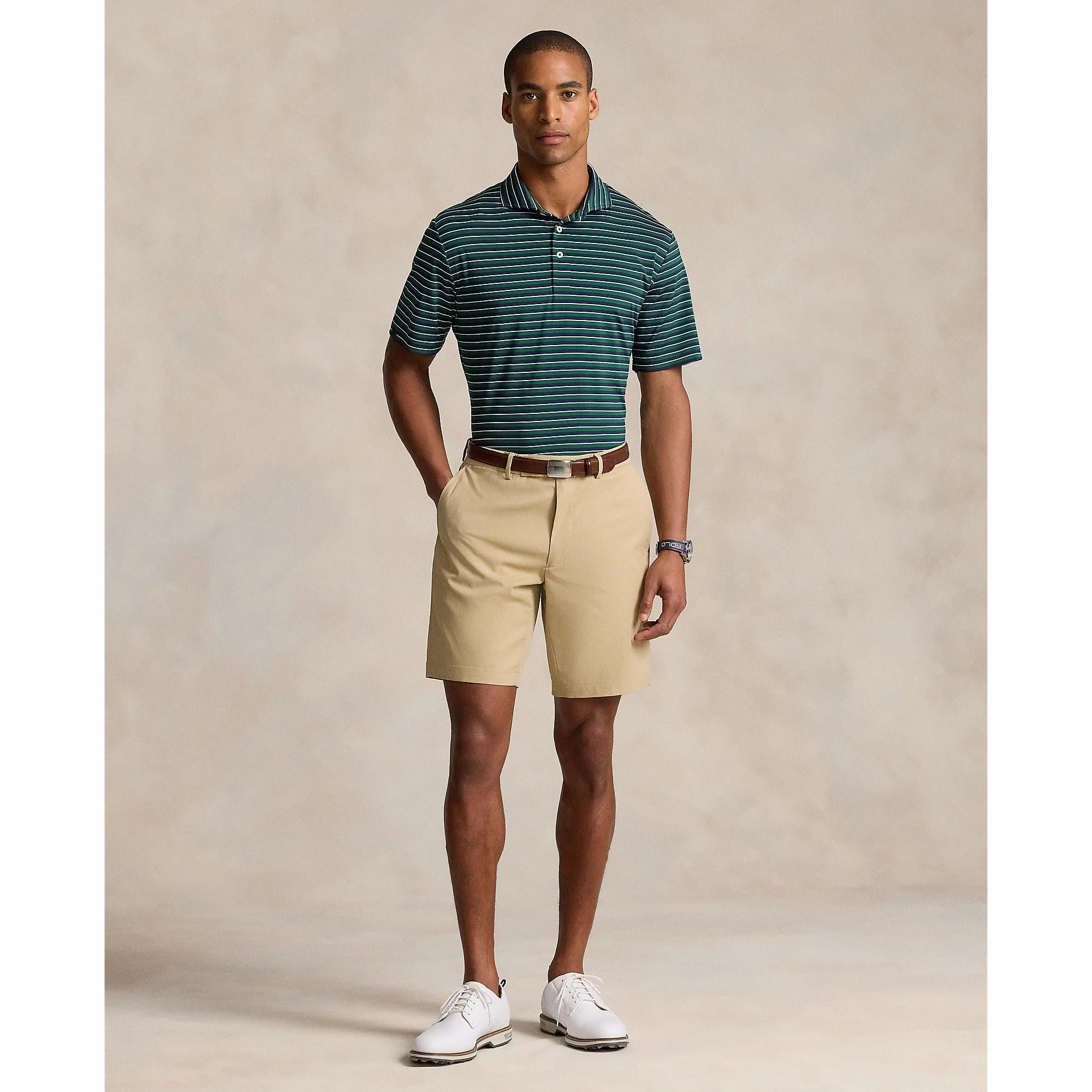 Club Event Colorfast Construction RLX Ralph Lauren Stripe Lightweight Airflow Golf Polo Shirt - New Forest Multi
