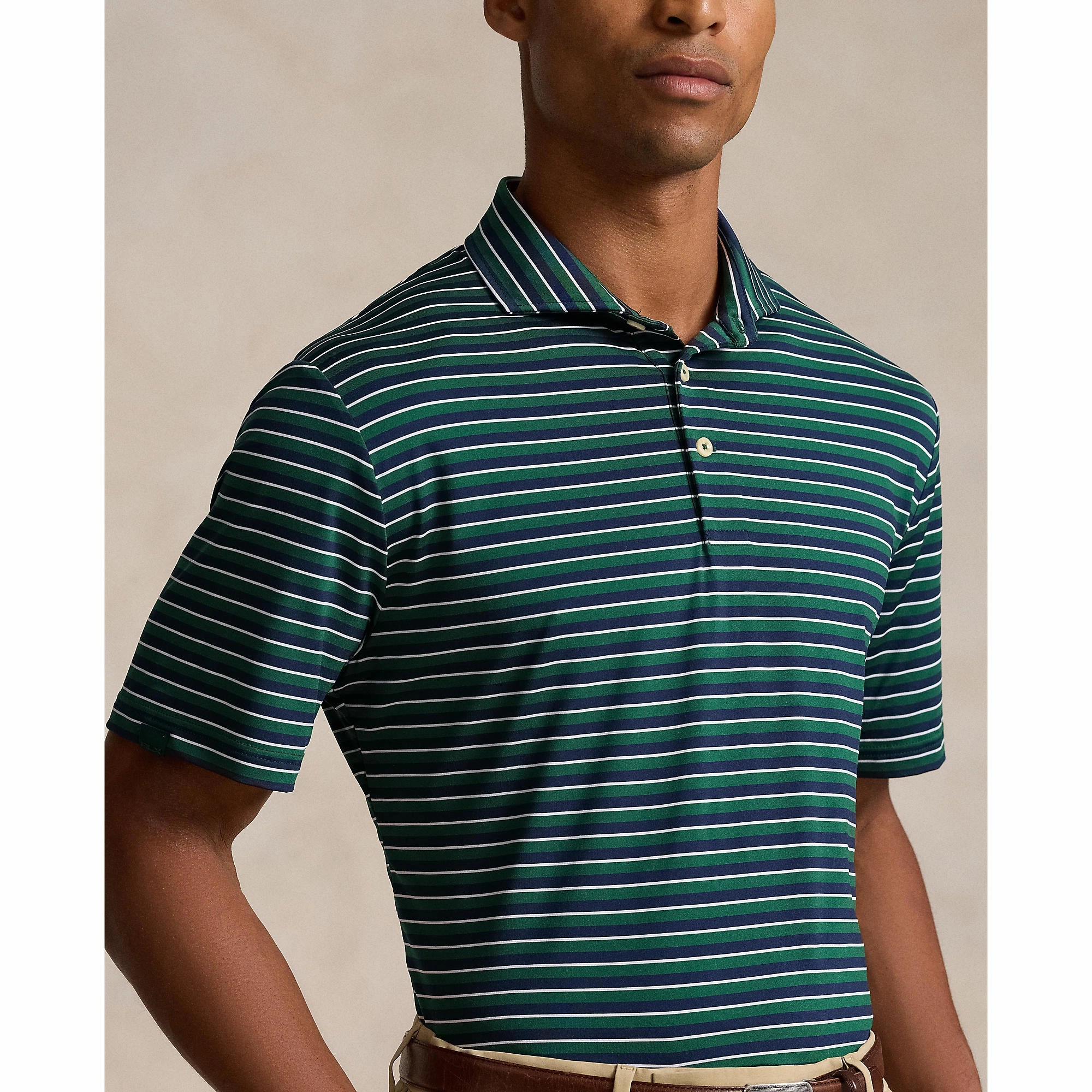 HighDurability Yarn Office Attire RLX Ralph Lauren Stripe Lightweight Airflow Golf Polo Shirt - New Forest Multi