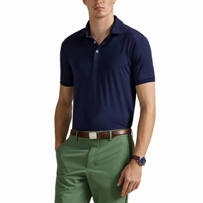 Yarn Dyed Collar Summer Party RLX Ralph Lauren Tailored Fit Lightweight Airflow Golf Polo Shirt - Refined Navy
