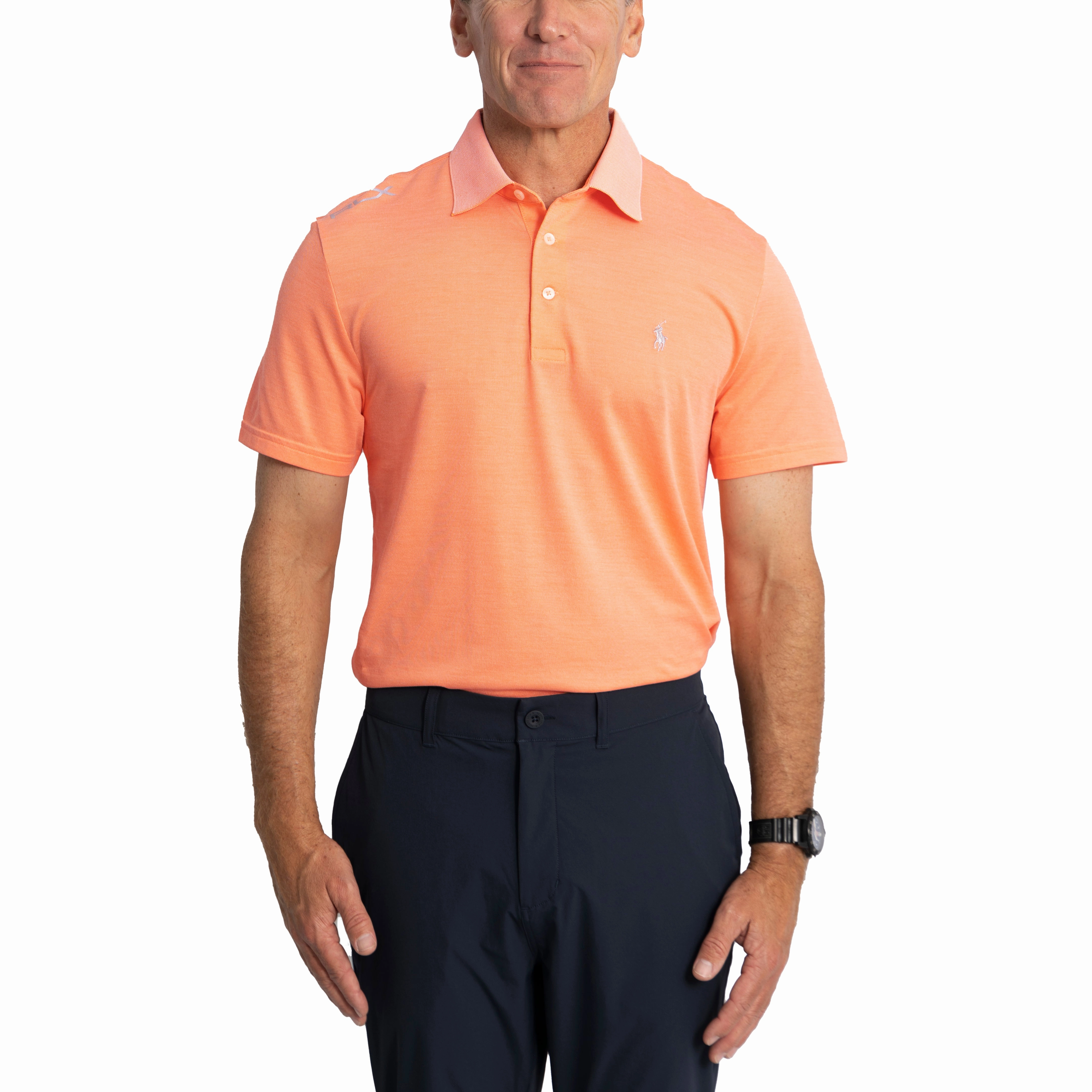 Button-Down Collar RLX Ralph Lauren Tour Pique Polo Shirt - Classic Peach/White