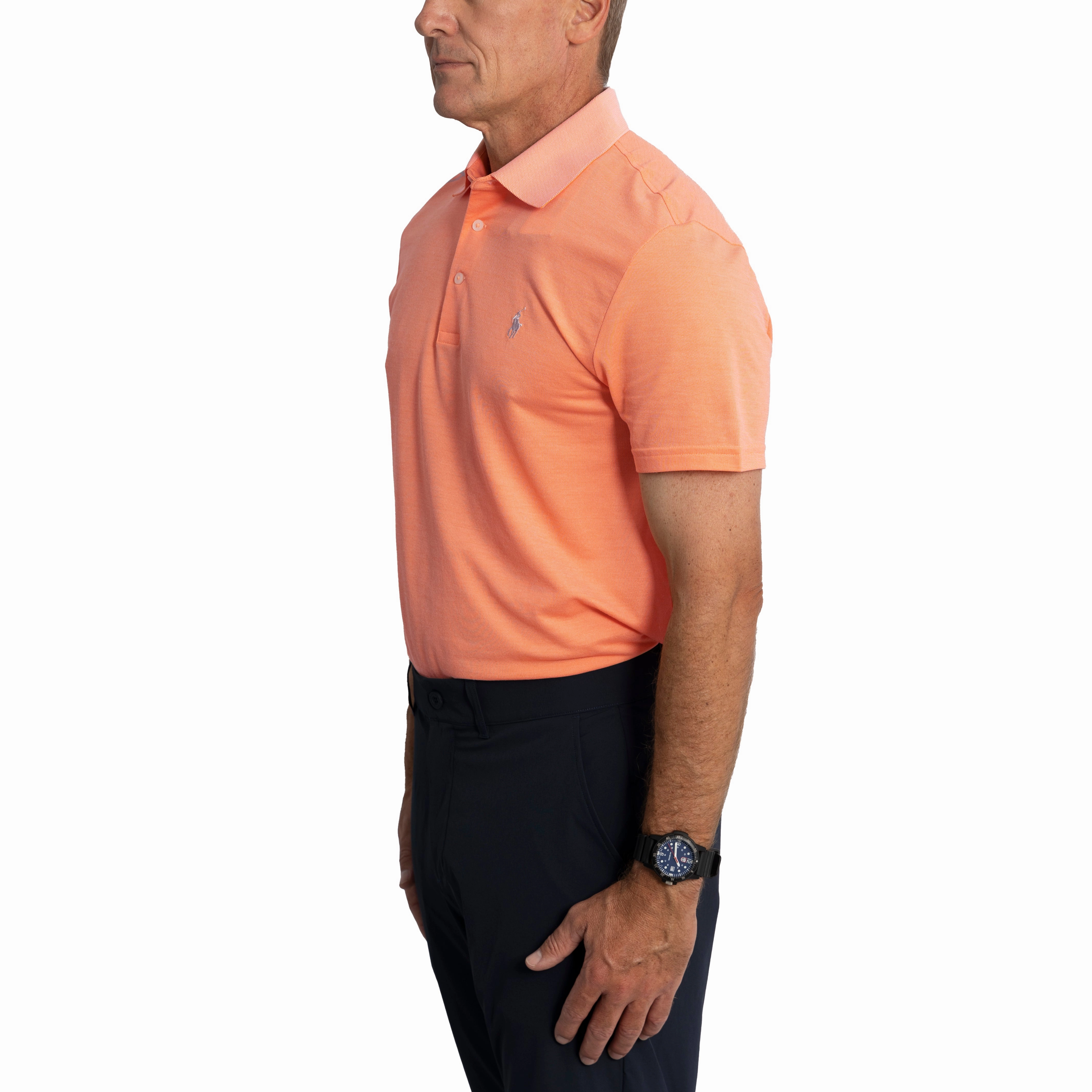 RLX Ralph Lauren Tour Pique Polo Shirt - Classic Peach/White Multipanel Construction