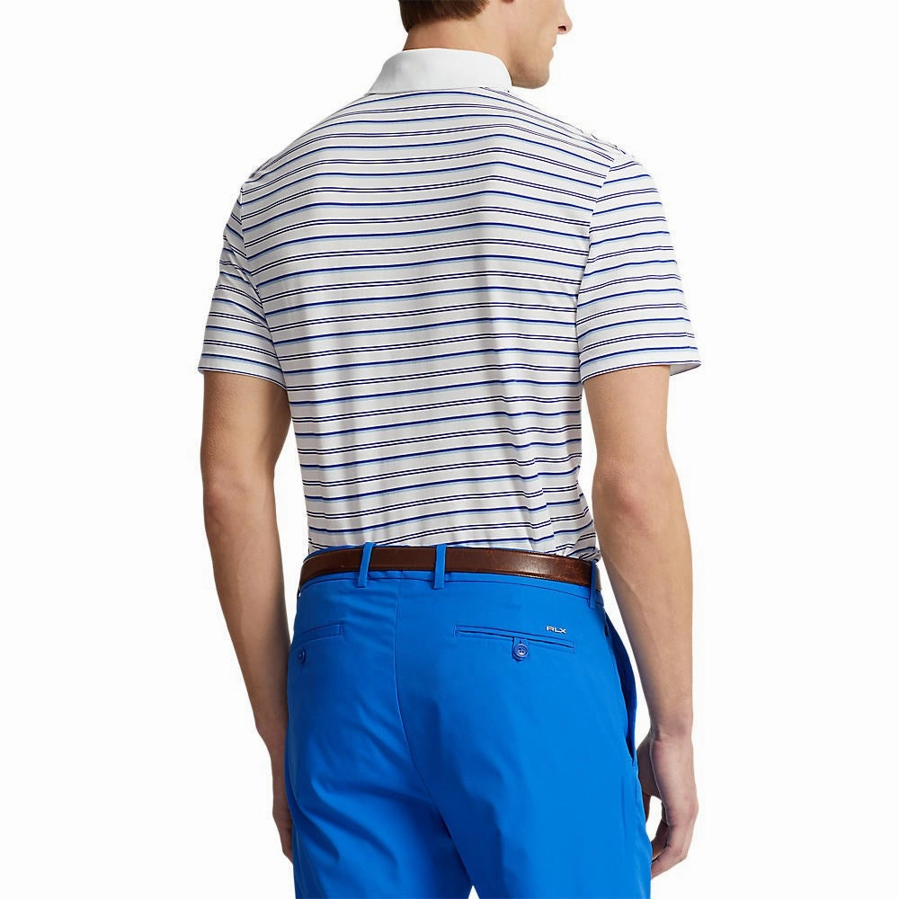 RLX Ralph Lauren Tour Pique Stripe Polo Shirt - Pure White Multi Blue Lounge Wear