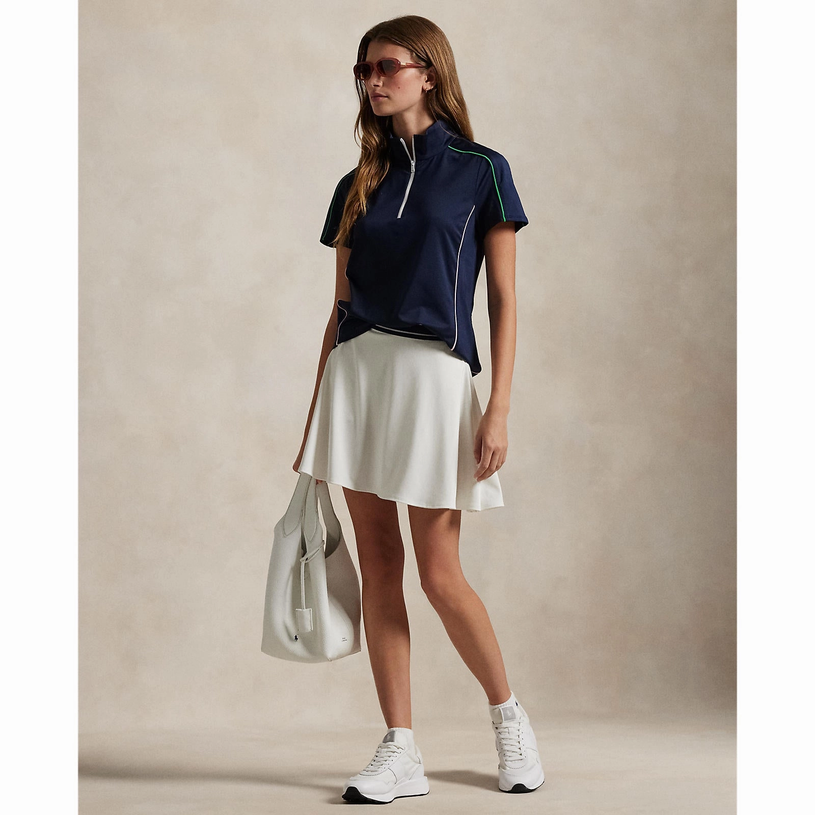 RLX Ralph Lauren Women's Mock Neck 1/4 Zip Golf Shirt - Refined Navy Multi TwoTone Fabric Blend