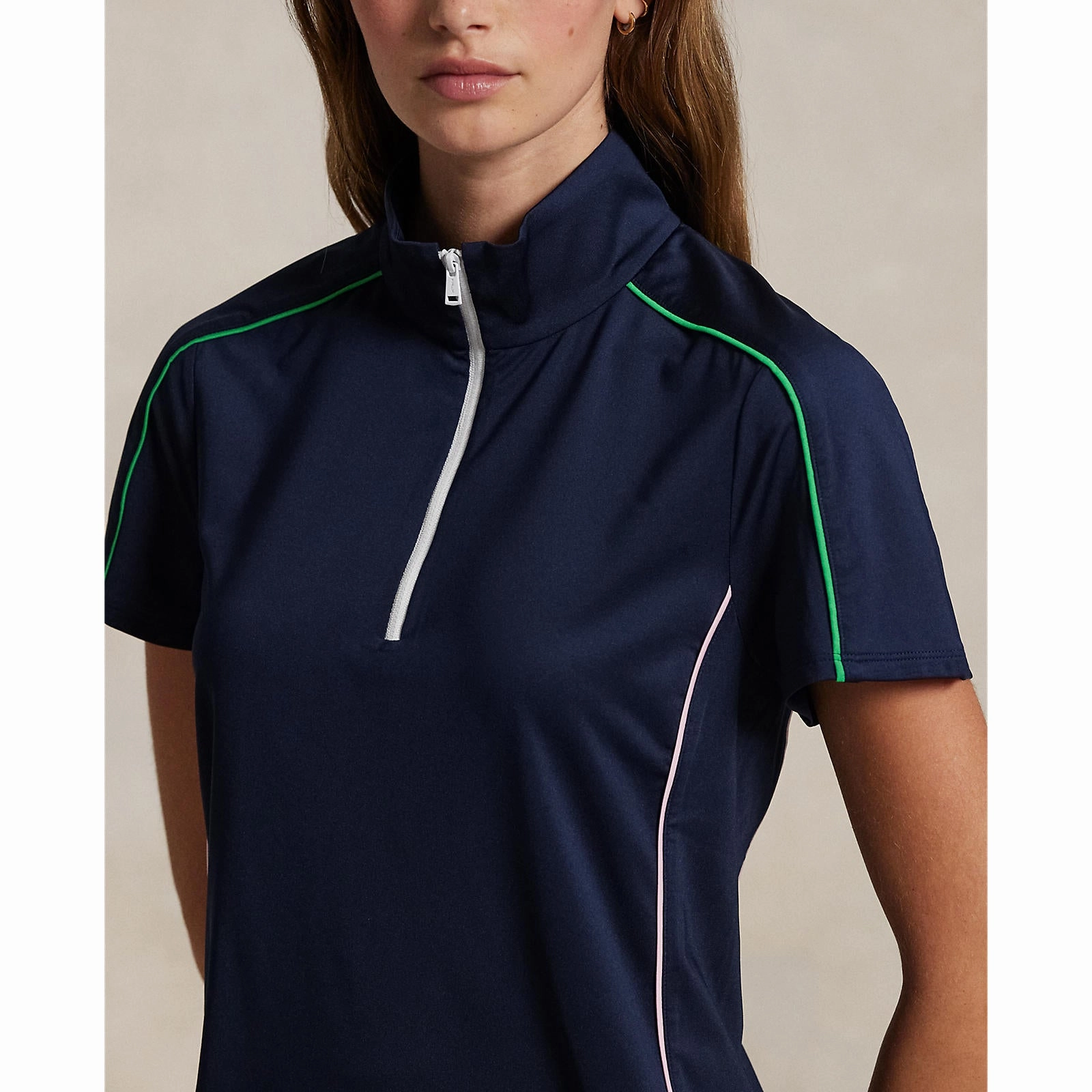 RLX Ralph Lauren Women's Mock Neck 1/4 Zip Golf Shirt - Refined Navy Multi Summer Vacation