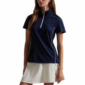 RLX Ralph Lauren Women's Mock Neck 1/4 Zip Golf Shirt - Refined Navy Multi warm weather