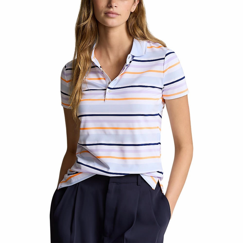 RLX Ralph Lauren Women's Printed Airflow Polo Golf Polo Shirt - Oxford Blue Multi Lightweight Weave