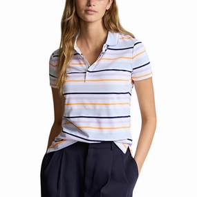 PreShrunk Cotton Blend ZeroIrritation Seams RLX Ralph Lauren Women's Printed Airflow Polo Golf Polo Shirt - Oxford Blue Multi