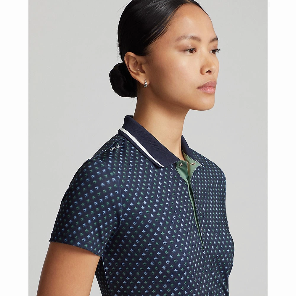 RLX Ralph Lauren Women's Printed Airflow Polo Golf Polo Shirt - Sport Diamond Lounge Wear Compact Knit Structure