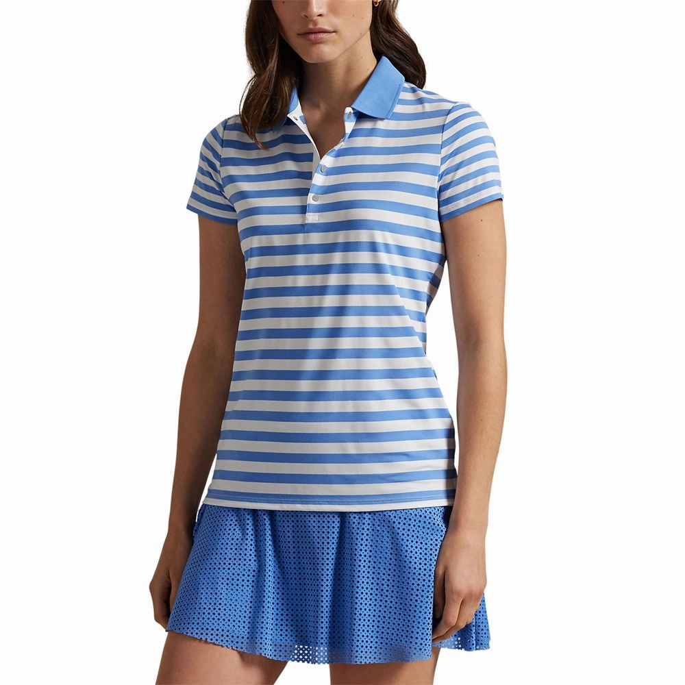 RLX Ralph Lauren Women's Printed Airflow Polo Shirt - Summer Blue/Ceramic White Heather Effect Weaving