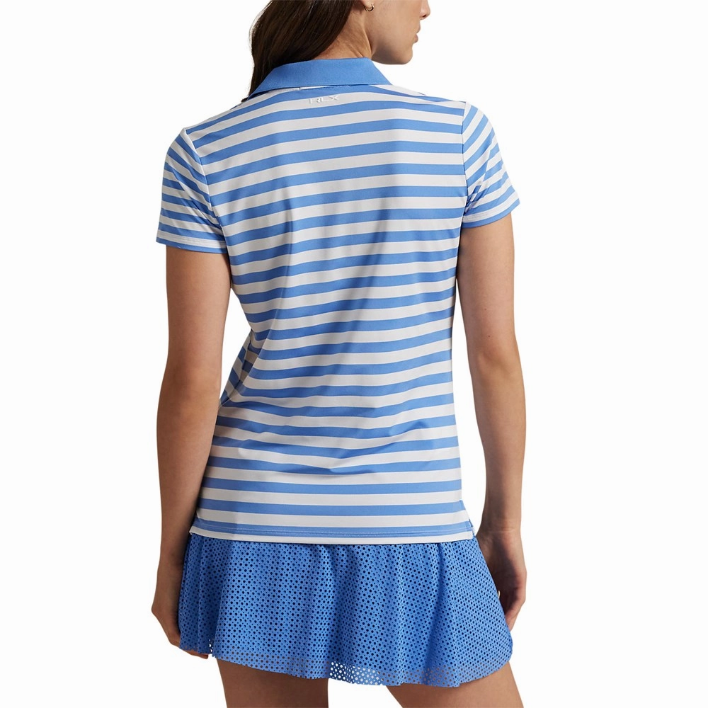 RLX Ralph Lauren Women's Printed Airflow Polo Shirt - Summer Blue/Ceramic White Button Down Collar Eco Friendly Dye