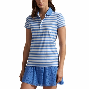 AntiBacterial Coating RLX Ralph Lauren Women's Printed Airflow Polo Shirt - Summer Blue/Ceramic White