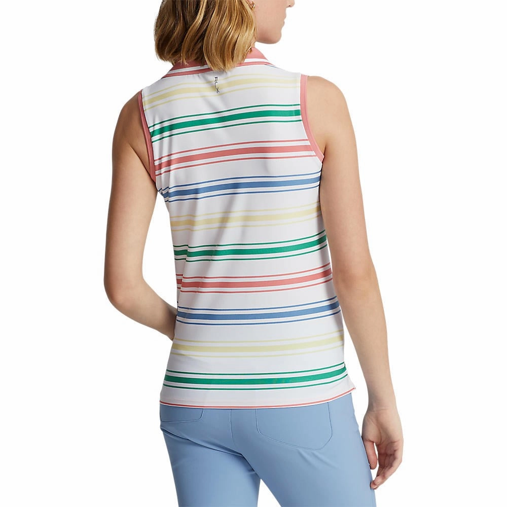 Thermoregulating Fabric RLX Ralph Lauren Women's Printed Airflow Sleeveless Golf Shirt - Pure White Multi