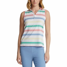 RLX Ralph Lauren Women's Printed Airflow Sleeveless Golf Shirt - Pure White Multi Breathable Shirt Anti Pilling Surface