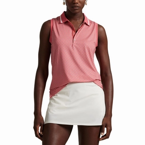 Breathable Knitwear Collared Shirt RLX Ralph Lauren Women's Printed Airflow Sleeveless Polo Shirt - Red Sky Summer Stars