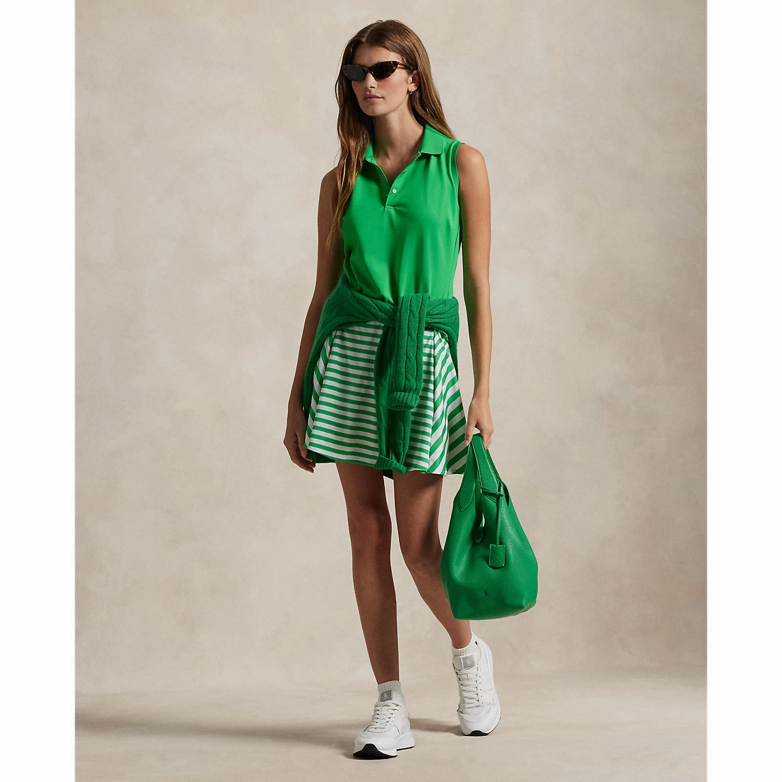 Soft Jersey Fabric Streetwear Edge RLX Ralph Lauren Women's Sleeveless Tour Performance Polo Shirt - Tiller Green