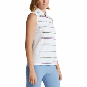 Colorfast Construction RLX Ralph Lauren Women's Sleeveless Zip Golf Shirt - Pure White Multi