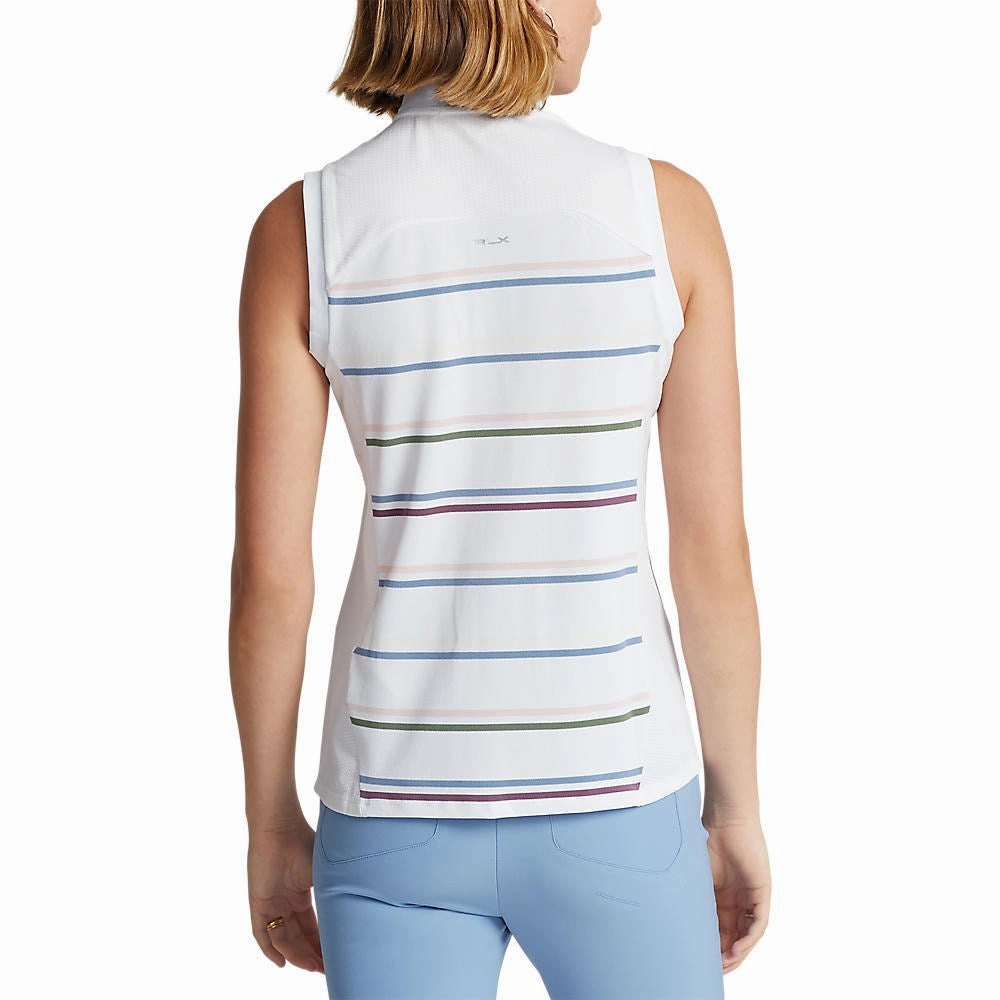 Moisture control RLX Ralph Lauren Women's Sleeveless Zip Golf Shirt - Pure White Multi