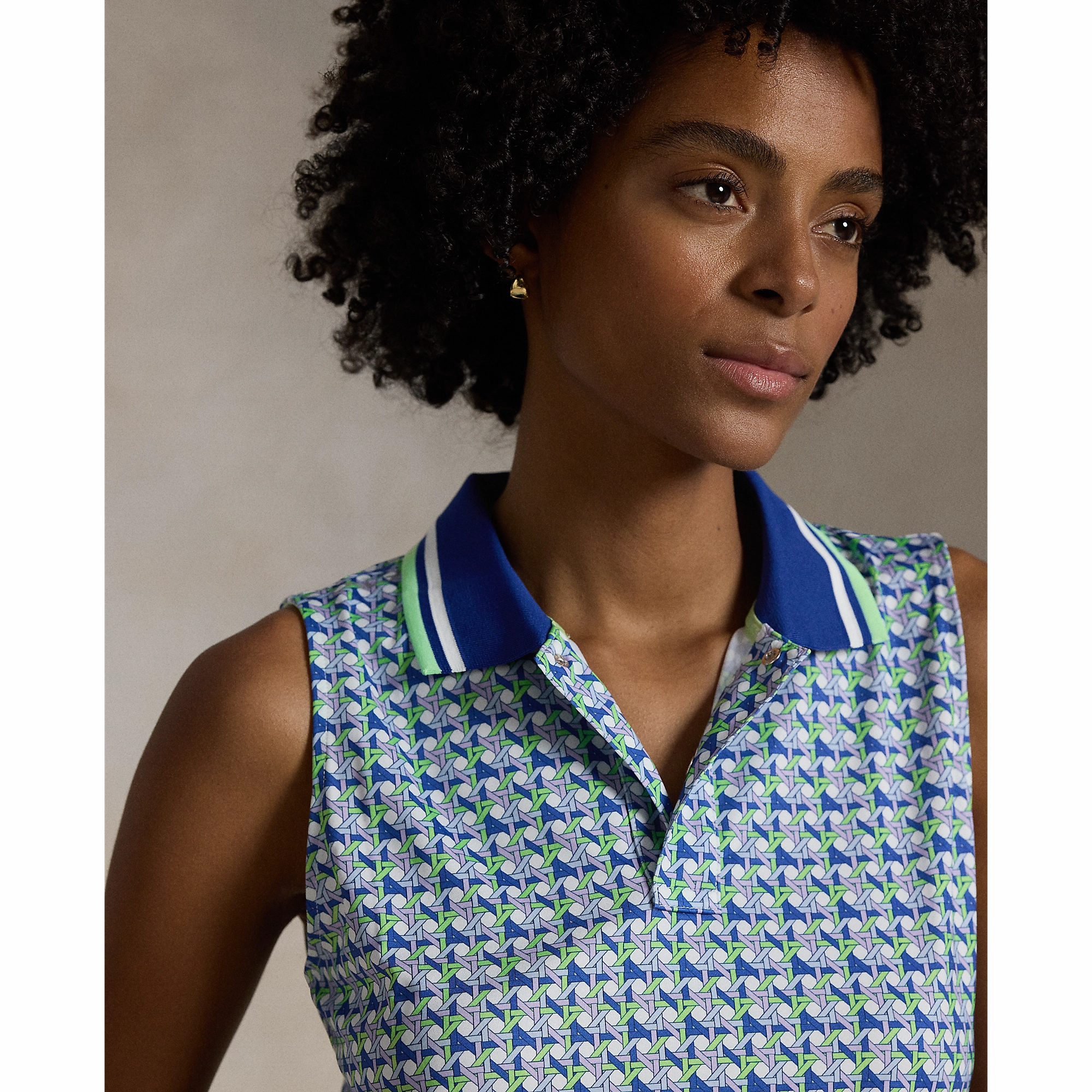 RLX Ralph Lauren Women's Stretch Jersey Cropped Golf Shirt - Spring Wicker SoftTouch Collar Lining Minimalist Design