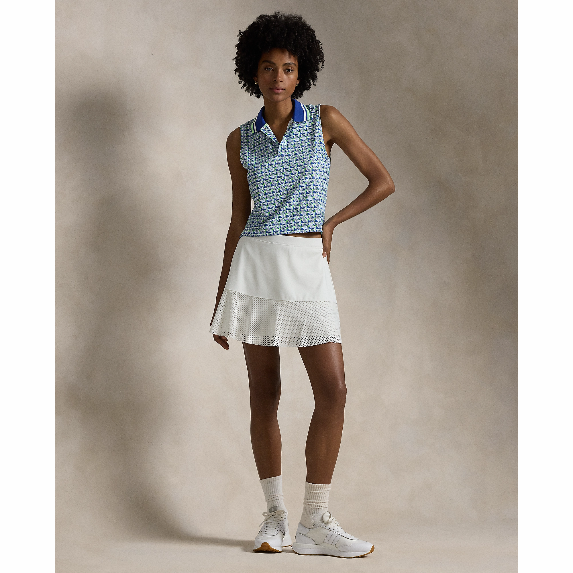 High-End Look Colorfast Dye Process RLX Ralph Lauren Women's Stretch Jersey Cropped Golf Shirt - Spring Wicker