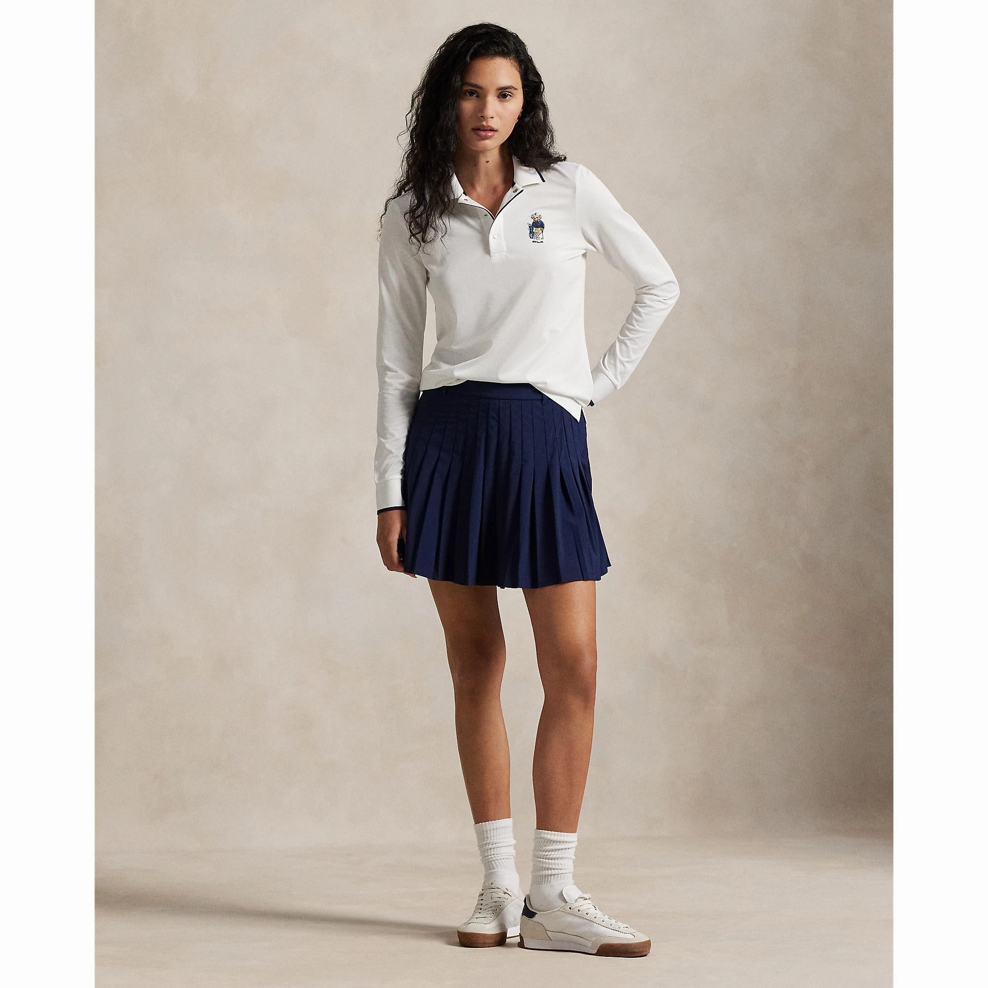 Travel Ready RLX Ralph Lauren Women's Tour Pique Bear Long Sleeve Polo - Ceramic White