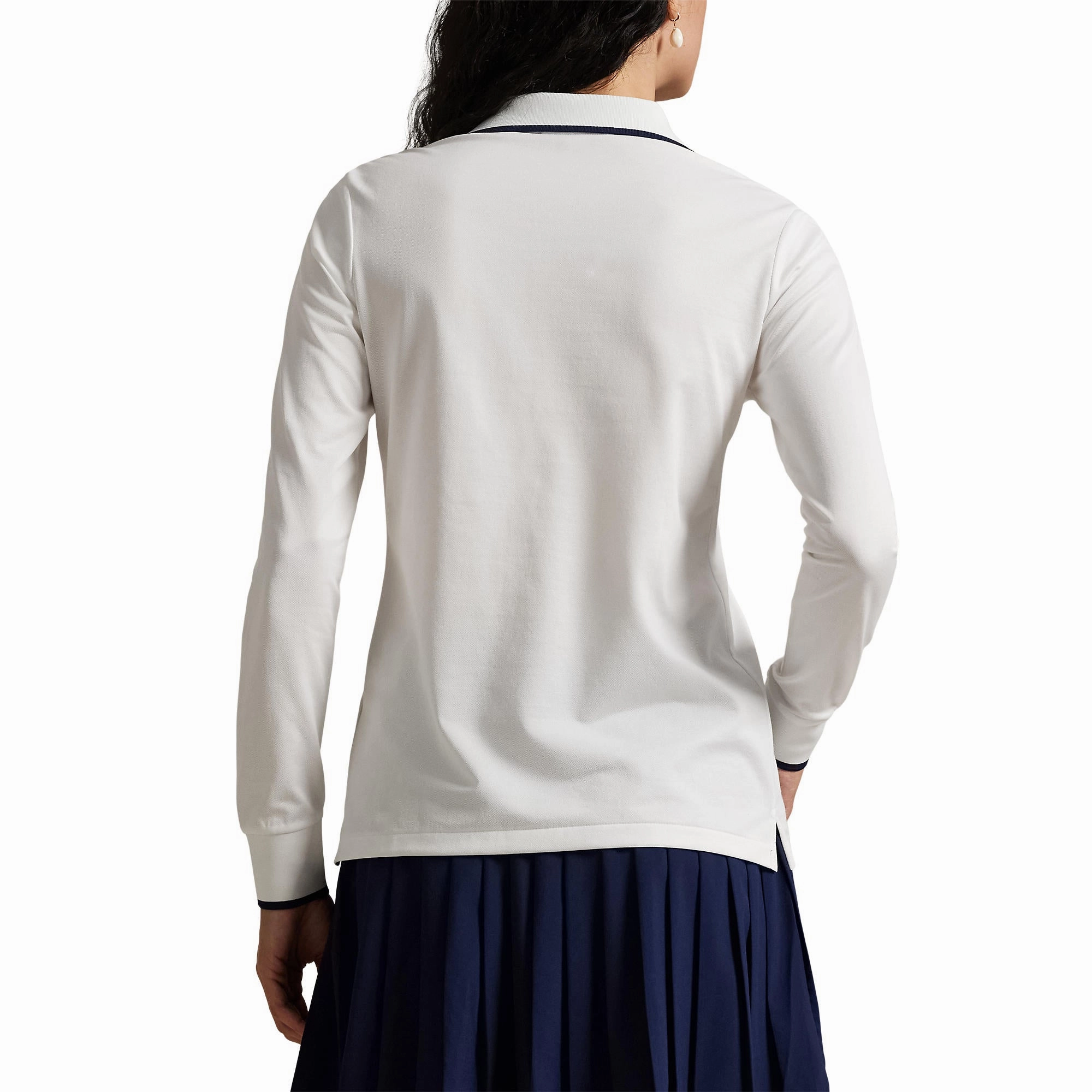 Business Event Polo Collar RLX Ralph Lauren Women's Tour Pique Bear Long Sleeve Polo - Ceramic White
