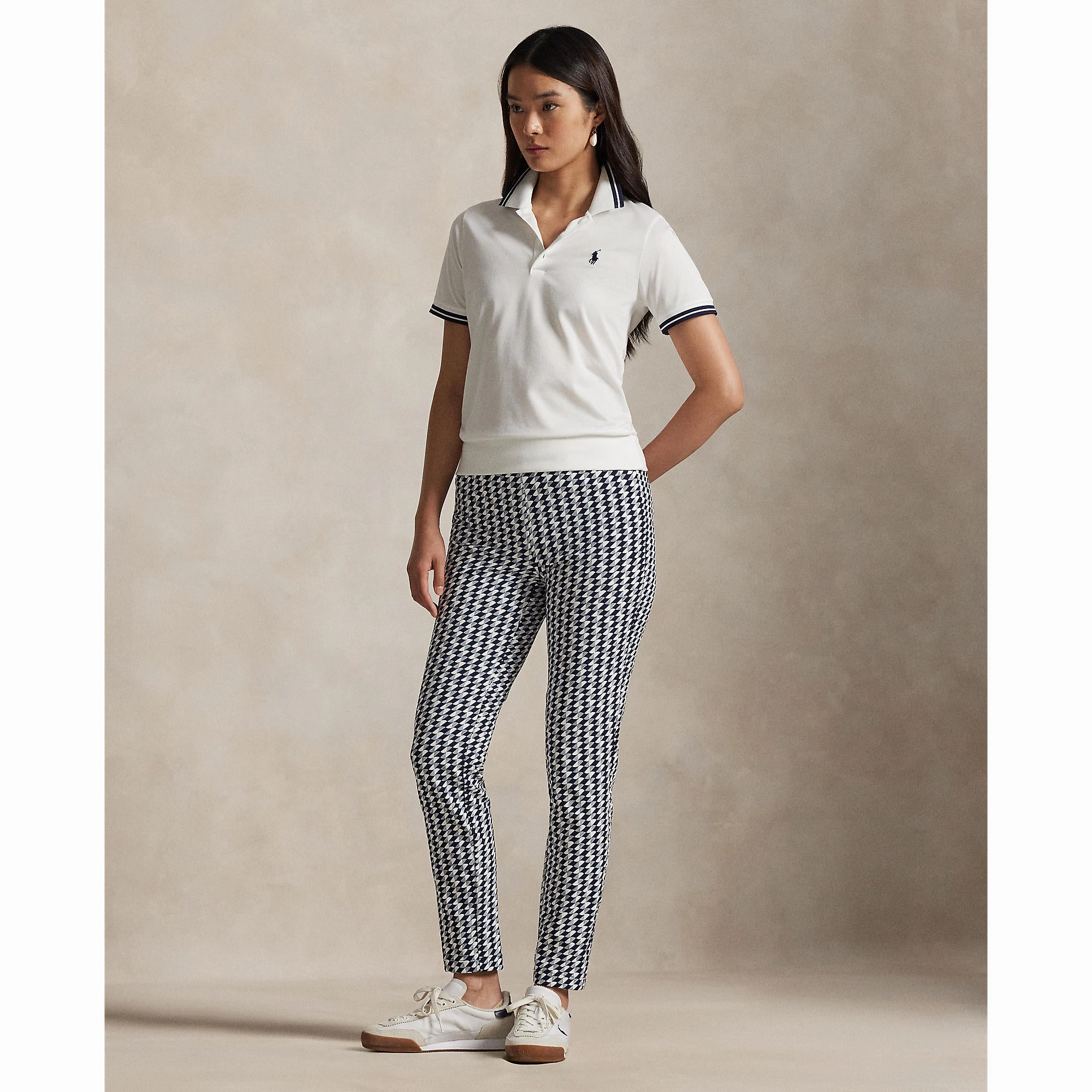 RLX Ralph Lauren Women's Tour Pique Golf Shirt - Ceramic White/Refined Navy Lightweight Weave