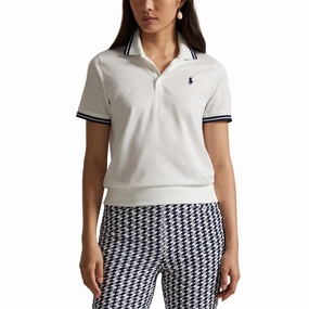 Weekend Escape RLX Ralph Lauren Women's Tour Pique Golf Shirt - Ceramic White/Refined Navy