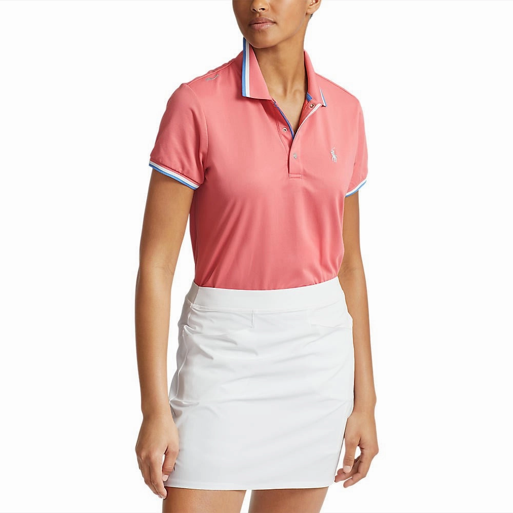 Outdoor Adventure RLX Ralph Lauren Women's Tour Pique Golf Shirt - Desert Rose/White/Hatteras Blue
