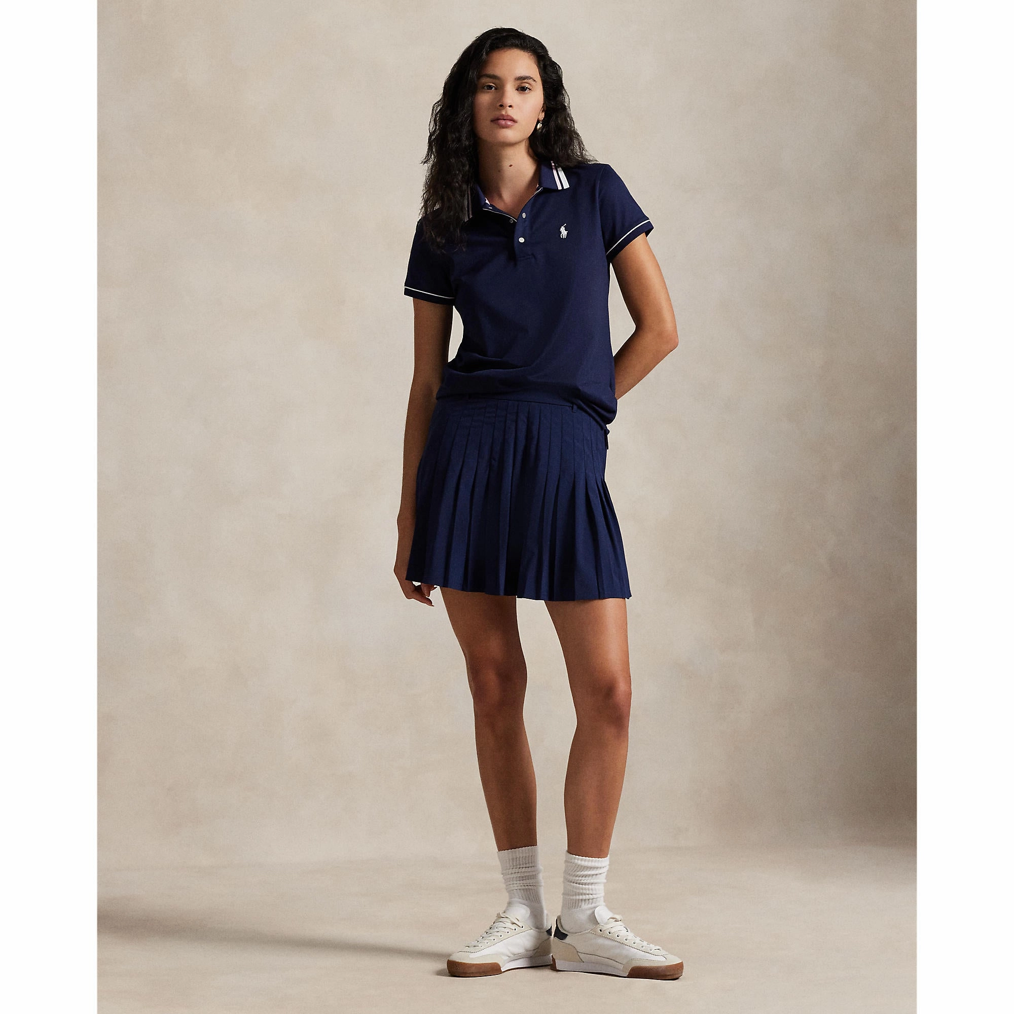 RLX Ralph Lauren Women's Tour Pique Polo Shirt - Navy/White/Garden Pink Performance Polo