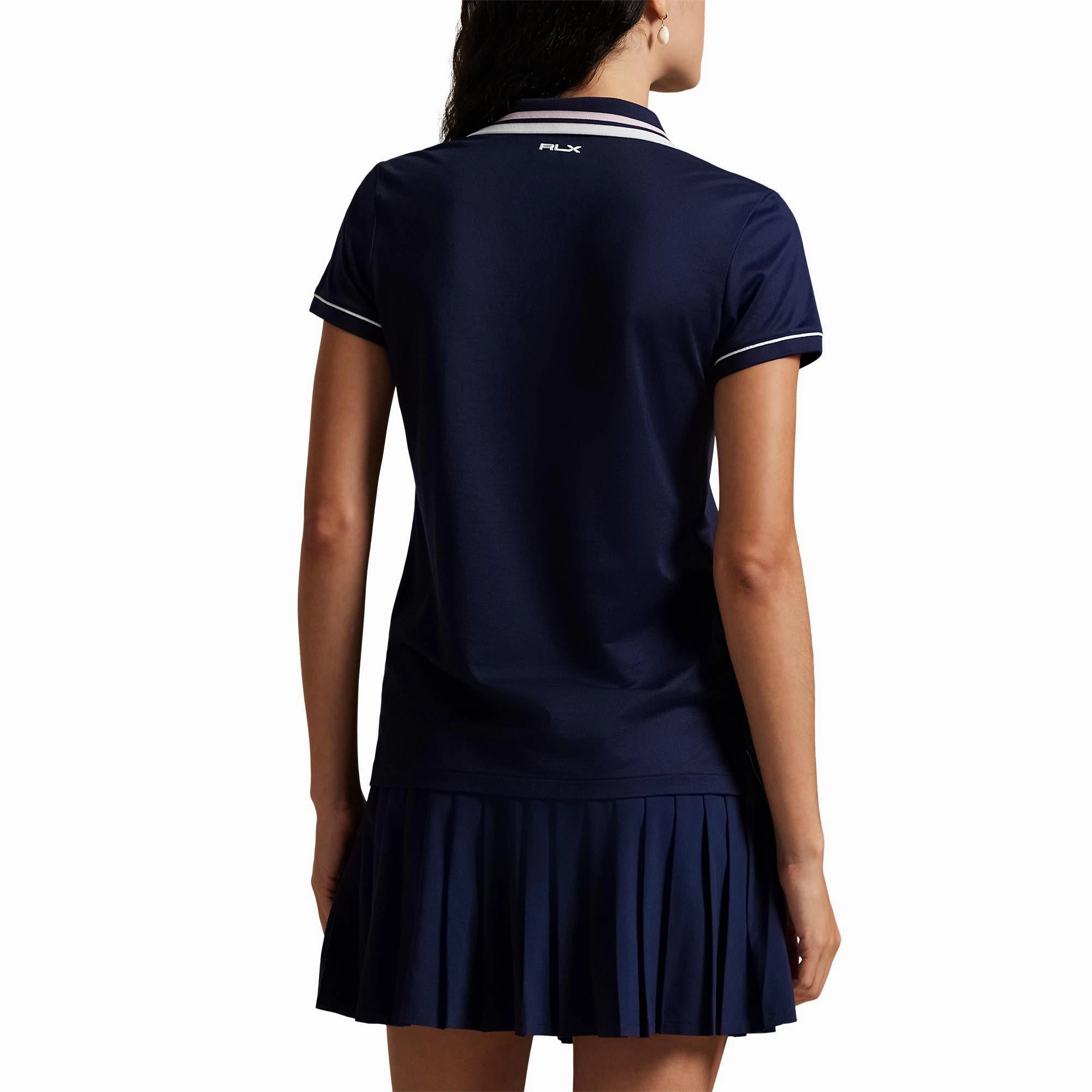 RLX Ralph Lauren Women's Tour Pique Polo Shirt - Navy/White/Garden Pink slim fit Formal Edge