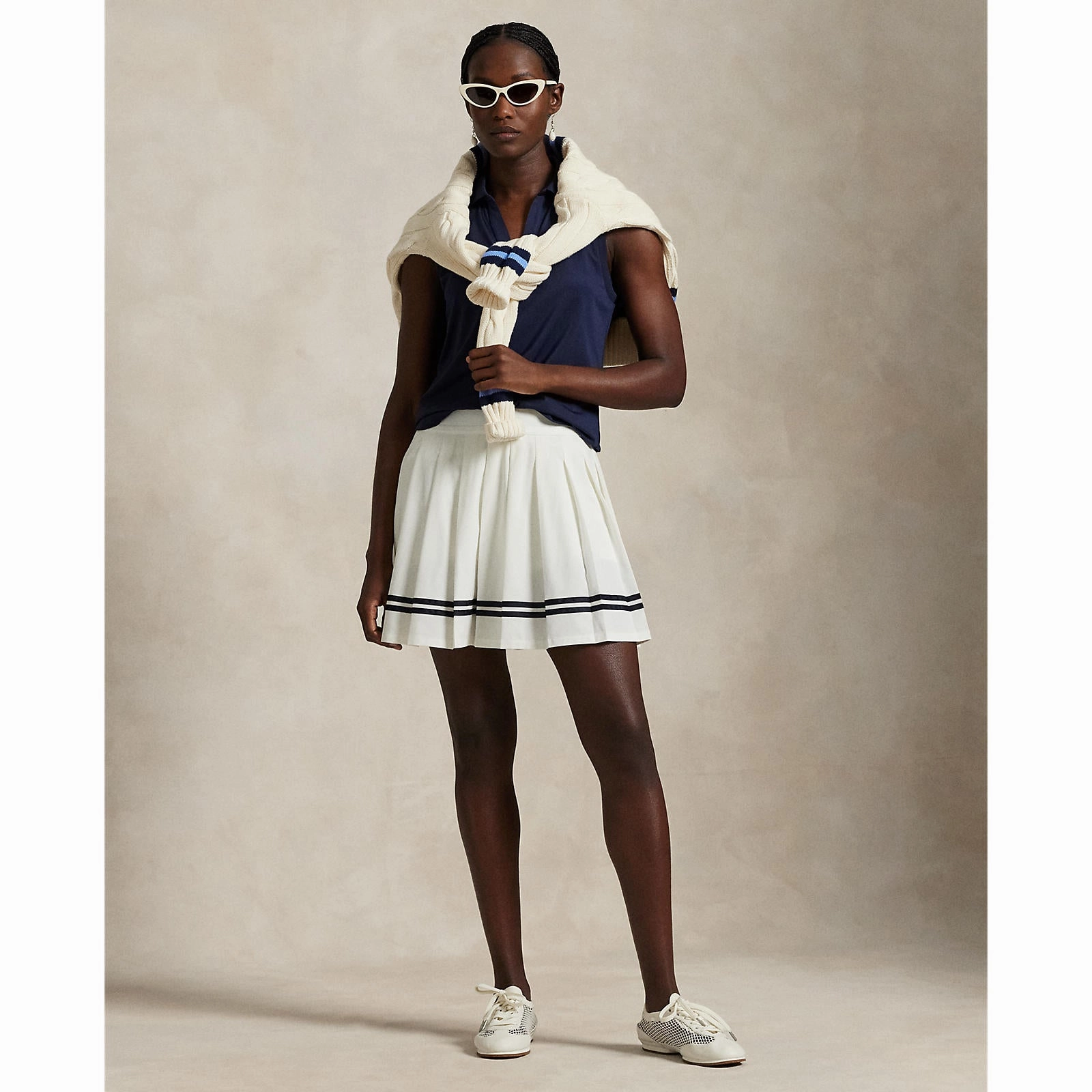 Sporty Elegance Tri Blend Composition RLX Ralph Lauren Women's Tour Pique V-Neck Sleeveless Polo Shirt - Refined Navy