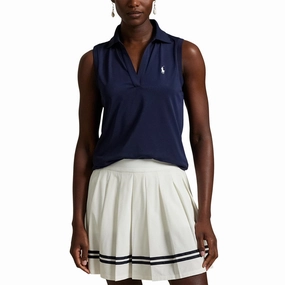 SnagProof Material RLX Ralph Lauren Women's Tour Pique V-Neck Sleeveless Polo Shirt - Refined Navy