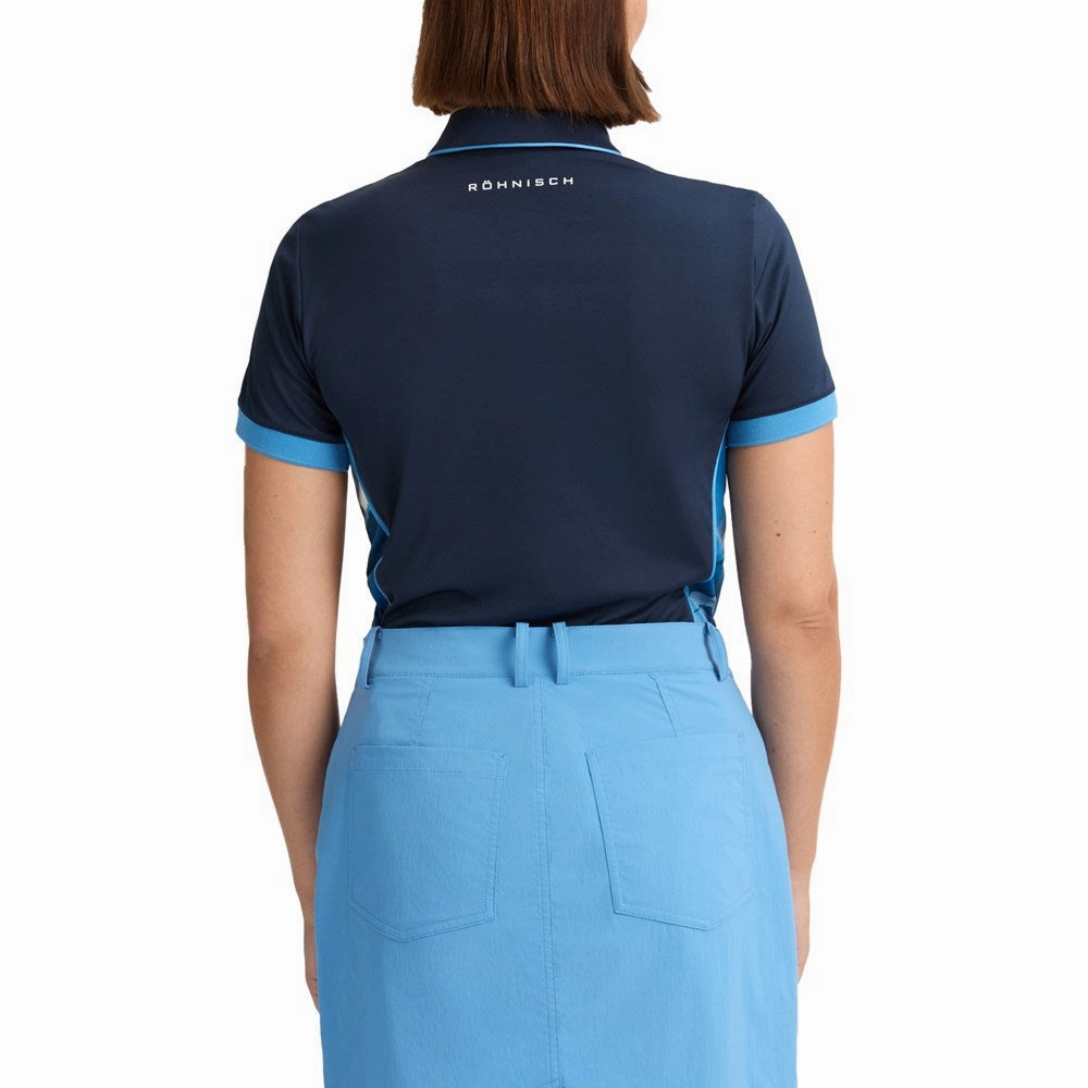 Rohnisch Women's Ultra Viola UV Short Sleeve Golf Shirt - Navy Barrel Cuff Design EcoFriendly Material