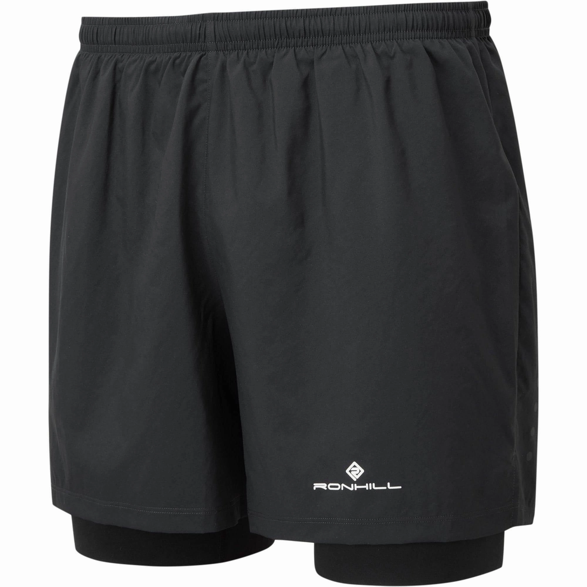 Ronhill Core Twin 2 In 1 Mens Running Shorts - Black Reflective details Soft Inner Lining