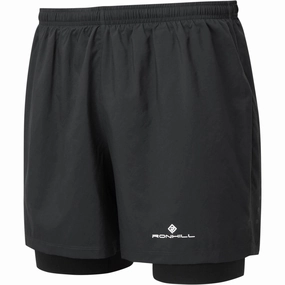 media industry soccer uniform Ronhill Core Twin 2 In 1 Mens Running Shorts - Black