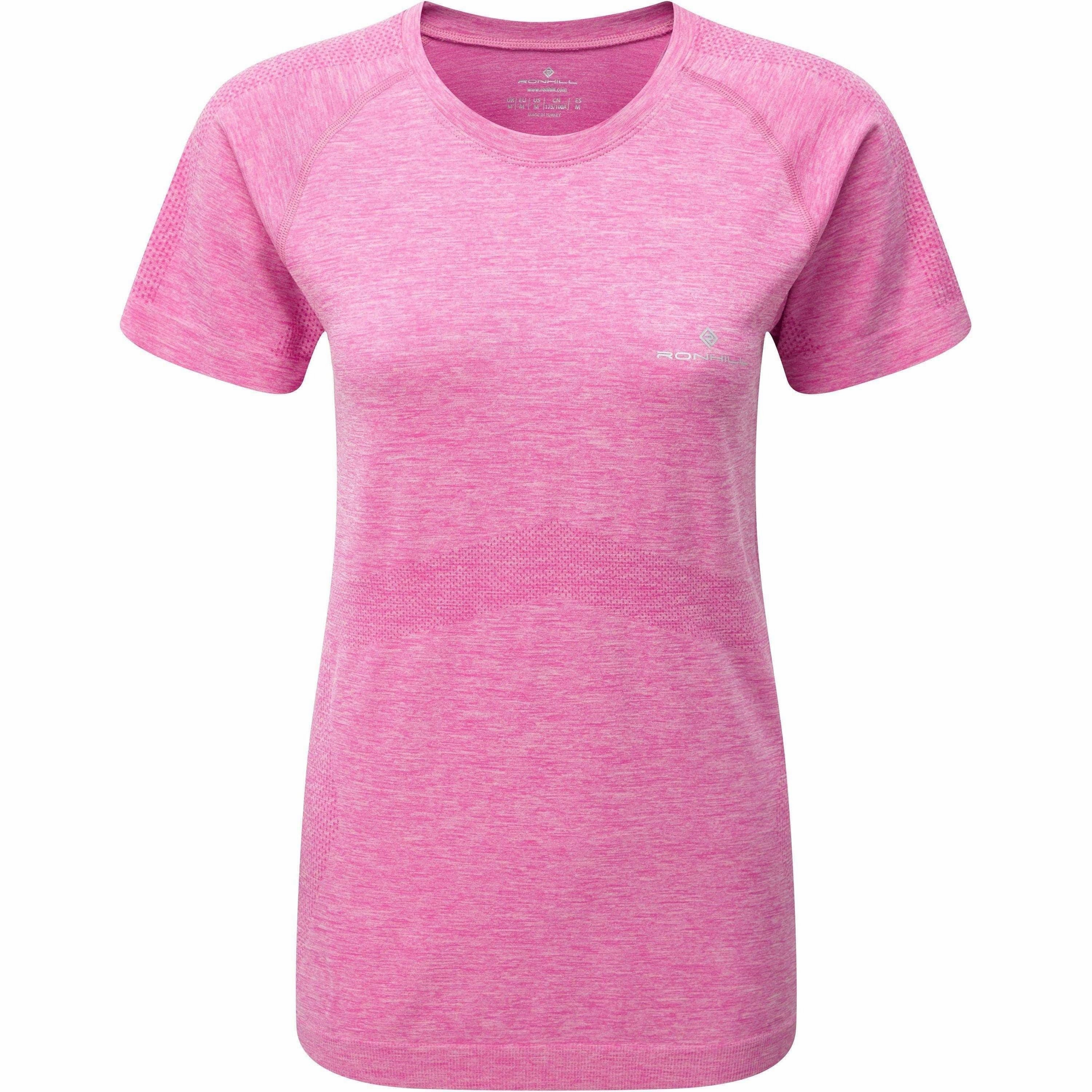 Fun and Relaxed Ronhill Infinity Marathon Short Sleeve Womens Running Top - Pink