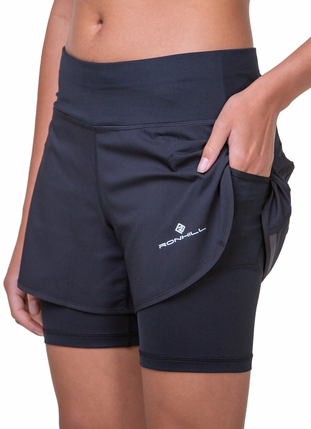Ronhill Tech 4.5 Inch Twin 2 in 1 Womens Running Shorts - Black Athletic Comfort Seamless construction