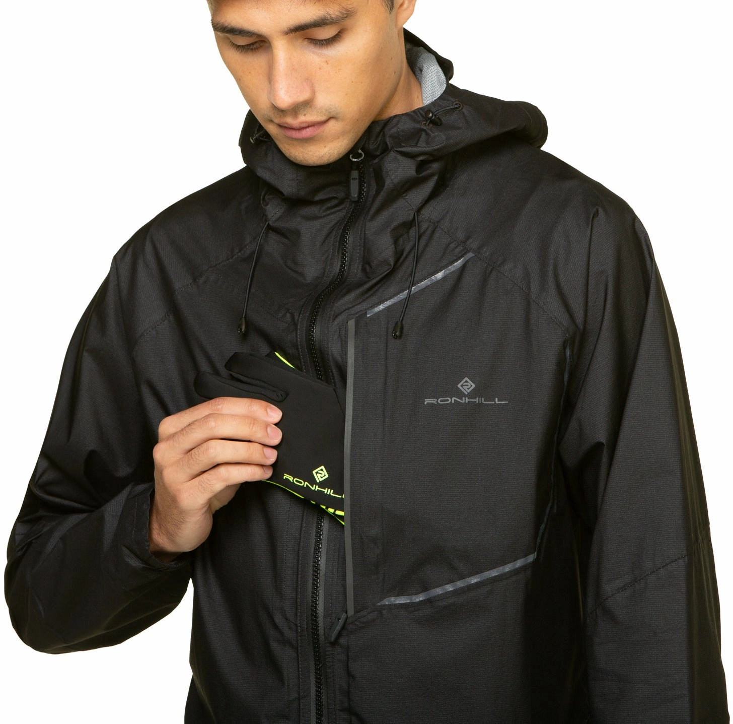 Ronhill Tech Fortify Mens Running Jacket - Black Ergonomic Cut snowboarder