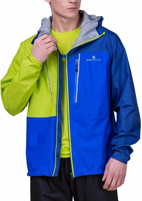 Ronhill Tech Fortify Waterproof Mens Running Jacket - Blue NonRestrictive Armholes Layered Collar Design