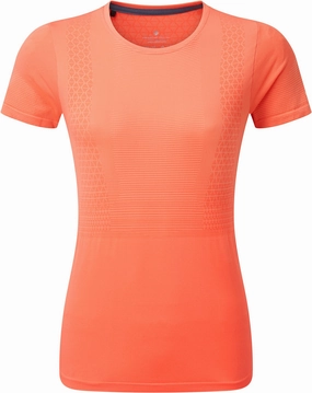 Ronhill Tech Marathon Short Sleeve Womens Running Top - Orange Stretchable