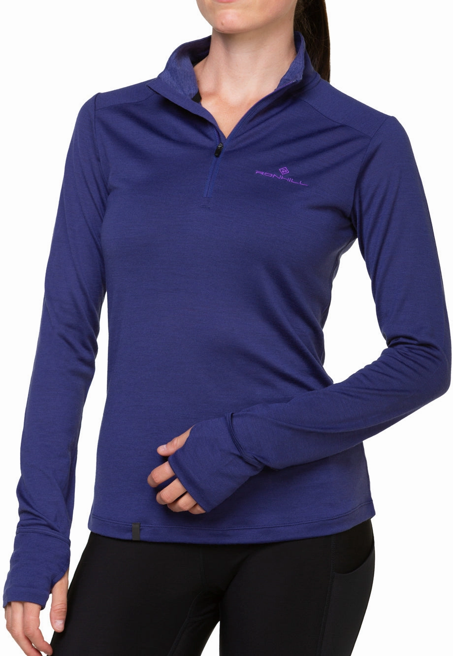 Ronhill Tech Merino Half Zip Long Sleeve Womens Running Top - Blue Magazine Dark Shade