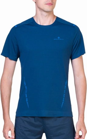 Tagless Design Reinforced Shoulders Ronhill Tech Race Short Sleeve Mens Running Top - Blue