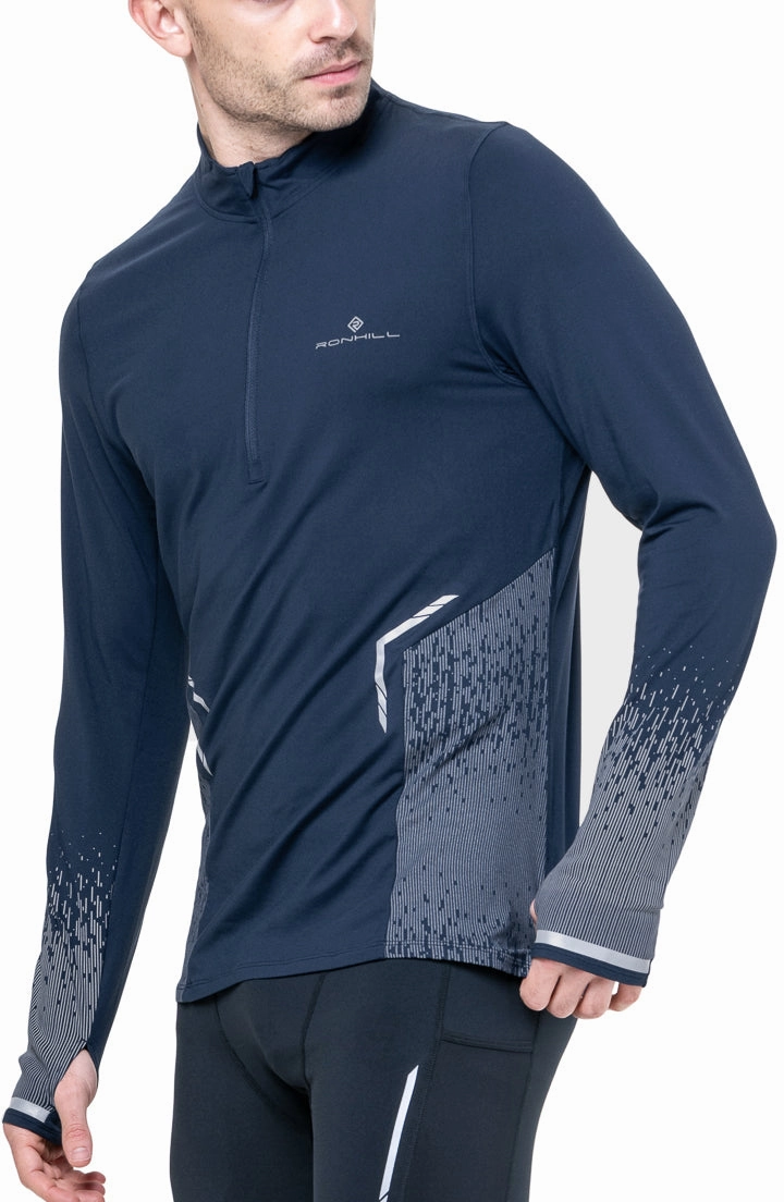 Edgy Ronhill Tech Reflect Half Zip Long Sleeve Mens Running Top - Blue