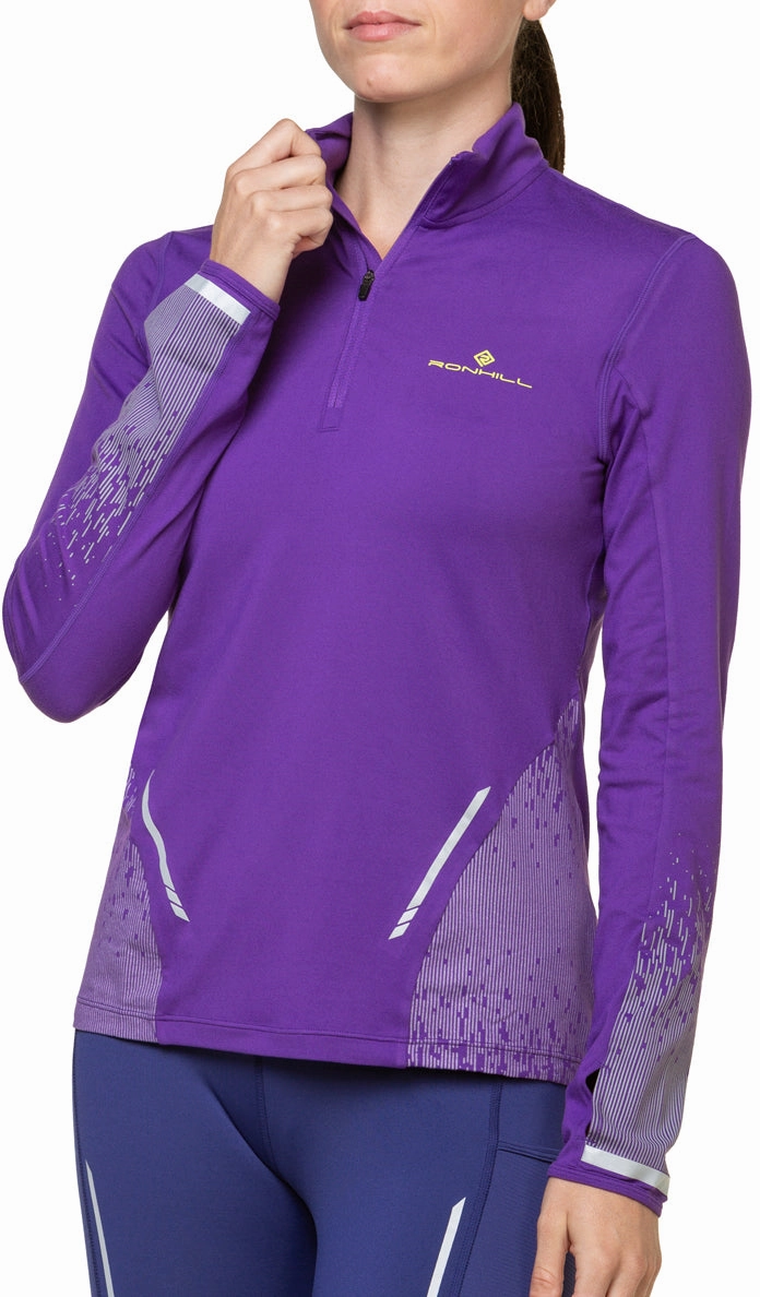Ronhill Tech Reflect Half Zip Long Sleeve Womens Running Top - Purple Non Iron Polyester Blend Snapped