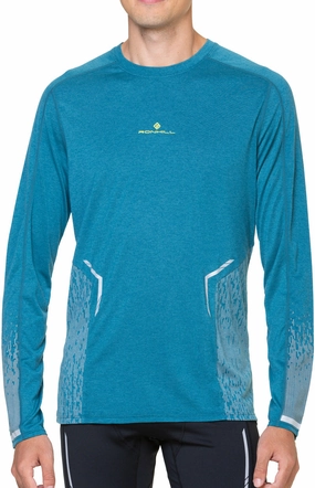 Ronhill Tech Reflect Long Sleeve Mens Running Top - Blue Boat Neck Preppy