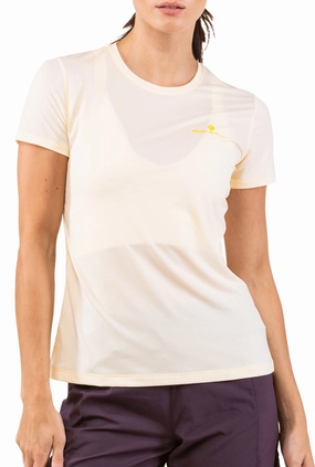 Smooth Jersey Texture Low Profile Silhouette Ronhill Tech Short Sleeve Womens Running Top - Cream
