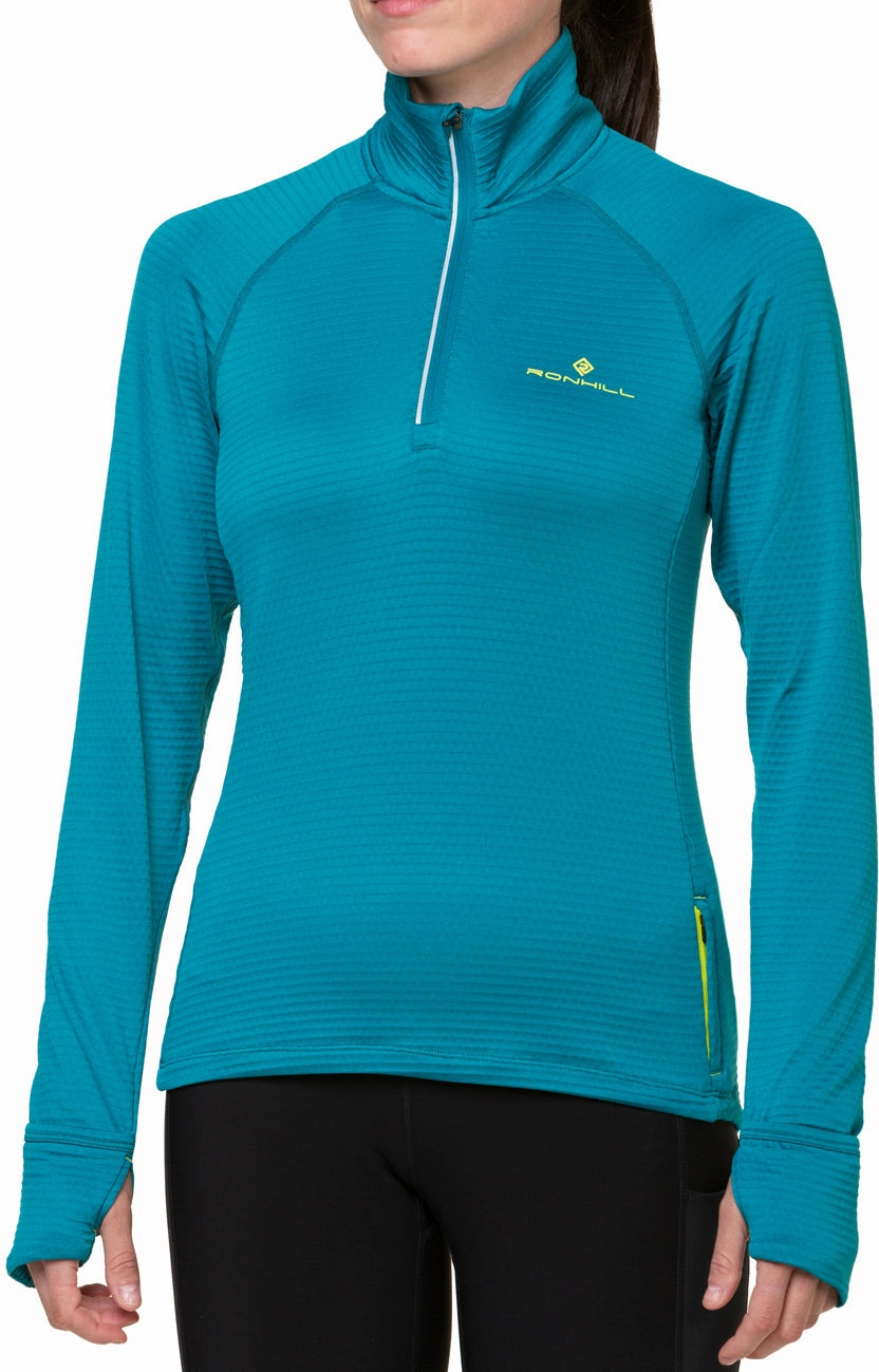 Ronhill Tech Winter Half Zip Long Sleeve Womens Running Top - Blue Short cuff Quick Dry Material