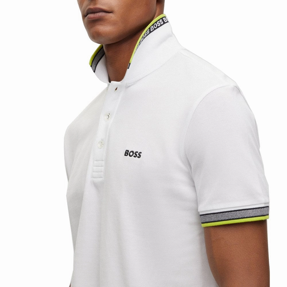 Boss Paddy Cotton Pique Polo - White Performance Wear