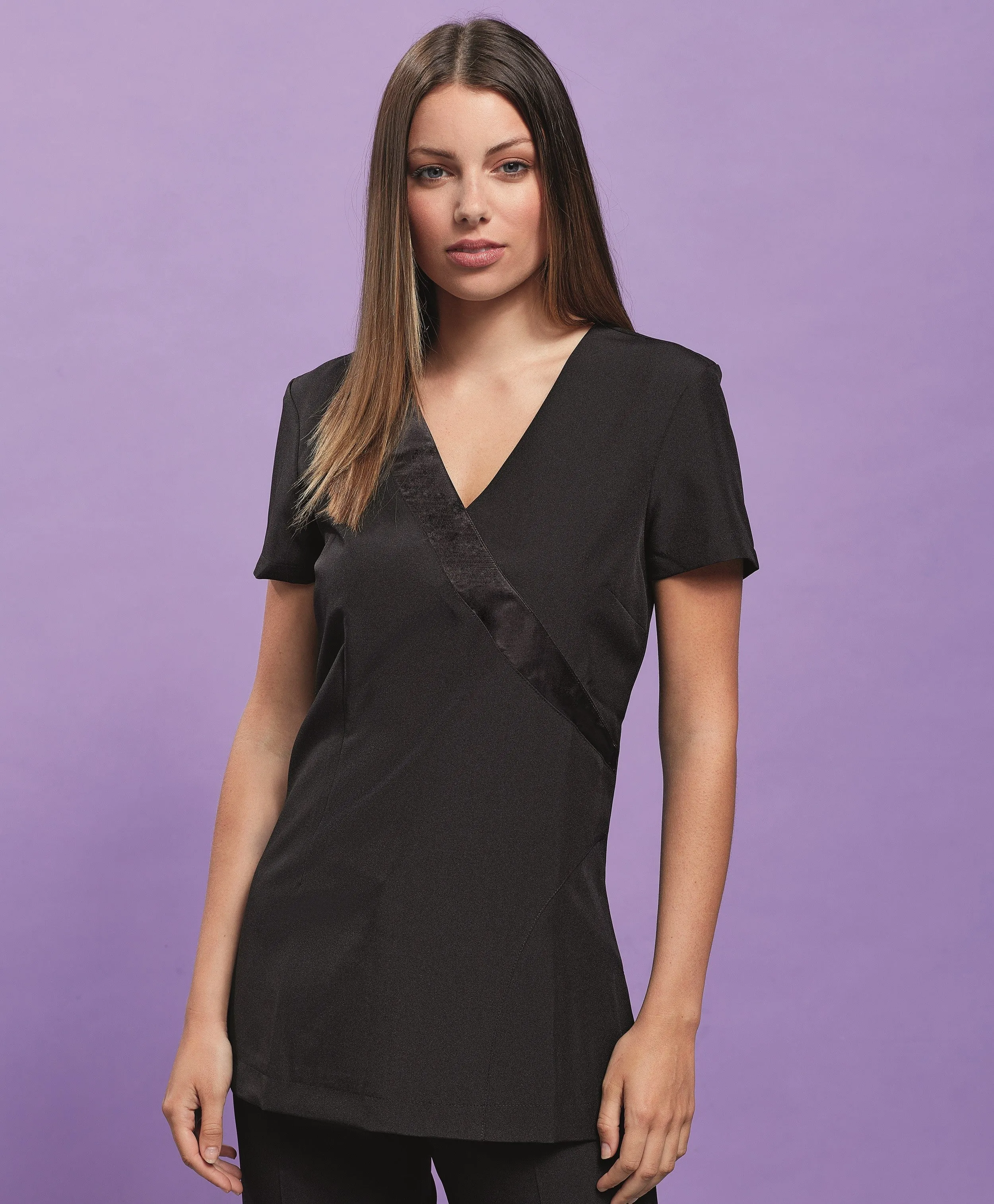 Meta Mood Crown Fit 'Rose' Beauty And Spa Wrap Satin Trim Tunic | BLACK